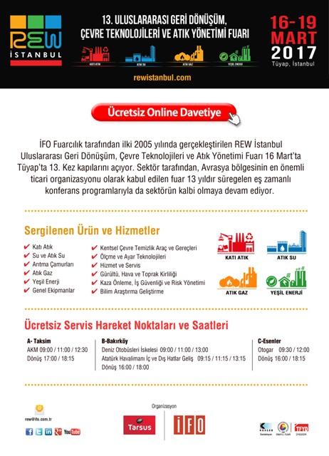 13. Uluslararası REW İstanbul Fuarı ile 16 Mart'ta TÜYAP' tayız.